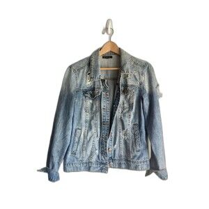 STS Blue Womens Distressed Denim Jacket Light Wash Blue Cotton Size XS Y2k
